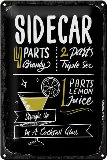 Plaque en tôle Recette Sidecar Cocktail Recipe 20x30cm 1