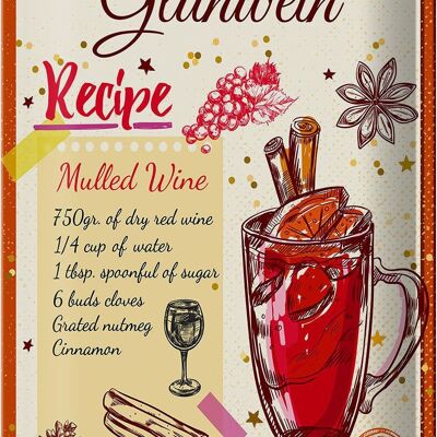 Blechschild Rezept Glühwein Recipe Mulled Wine 20x30cm