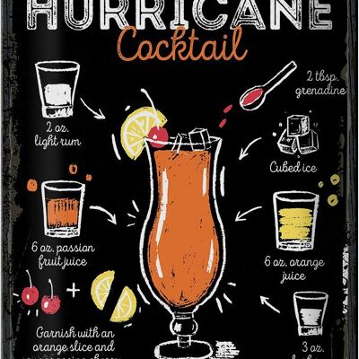 Blechschild Rezept Hurricane Cocktail Recipe 20x30cm