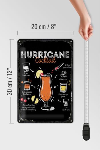 Plaque en tôle Recette Hurricane Cocktail Recipe 20x30cm 4