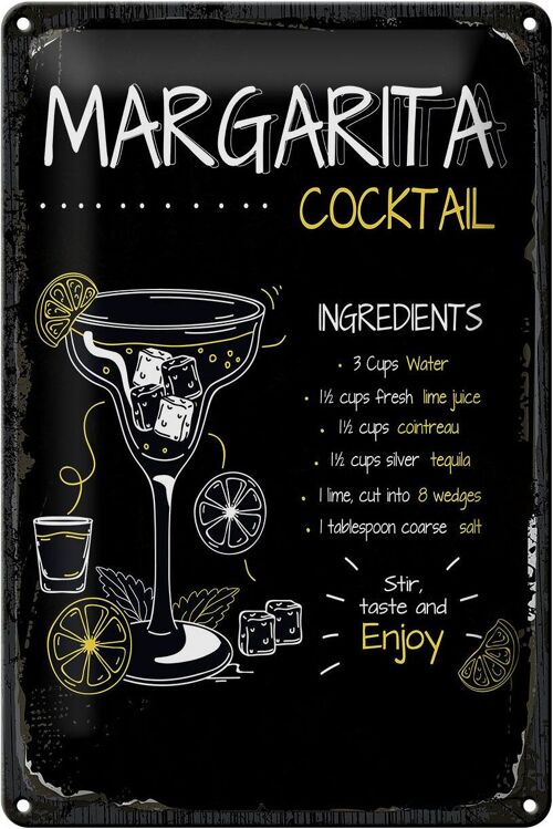Blechschild Rezept Margarita Cocktail Recipe 20x30cm