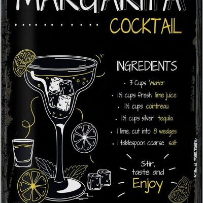 Tin sign recipe Margarita Cocktail Recipe 20x30cm