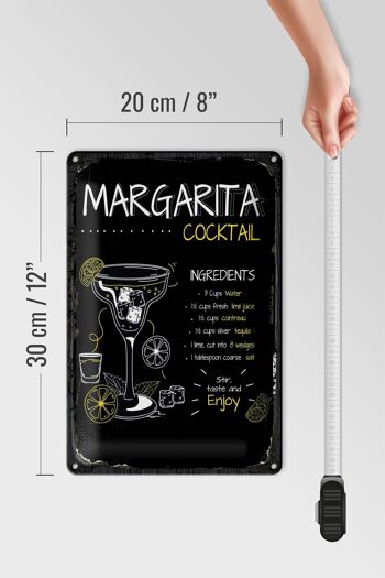 Plaque en tôle recette Margarita Cocktail Recipe 20x30cm 4