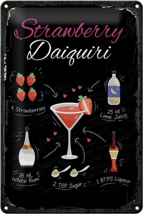 Blechschild Rezept Strawberry Daiquiri Cocktail 20x30cm