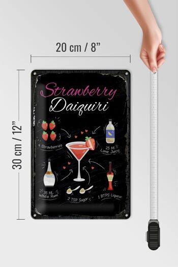 Plaque en tôle recette Strawberry Daiquiri Cocktail 20x30cm 4