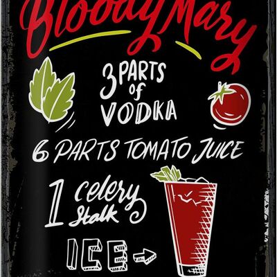 Plaque en étain pour recette de Cocktail Bloody Mary, 20x30cm, signe noir