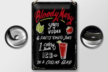 Plaque en étain pour recette de Cocktail Bloody Mary, 20x30cm, signe noir 2