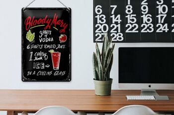 Plaque en étain pour recette de Cocktail Bloody Mary, 20x30cm, signe noir 3