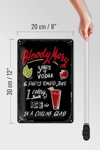 Plaque en étain pour recette de Cocktail Bloody Mary, 20x30cm, signe noir 4