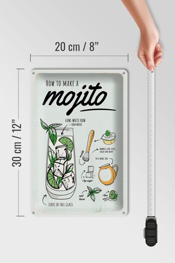 Plaque en tôle Recette Mojito Cocktail Reciperhum blanc 20x30cm 4