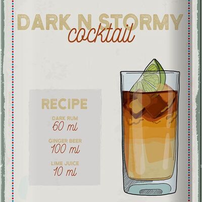 Plaque en étain Recette Dark n Stormy Cocktail Recipe 20x30cm