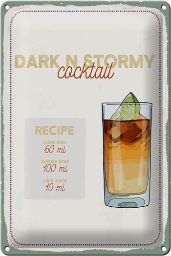 Plaque en étain Recette Dark n Stormy Cocktail Recipe 20x30cm 1