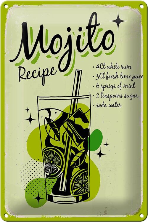 Blechschild Rezept Mojito Cocktail Recipe drink 20x30cm