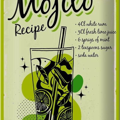 Targa in metallo Ricetta Mojito Cocktail Ricetta drink 20x30cm