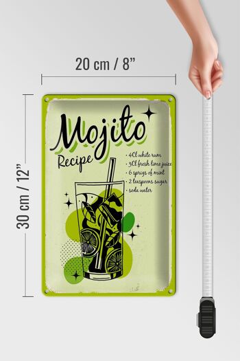 Plaque en étain Recette Mojito Cocktail Recette boisson 20x30cm 4