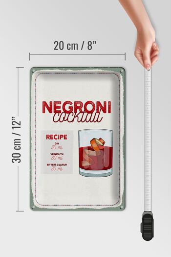 Plaque en tôle Recette Negron Cocktail Recette GIN 20x30cm 4