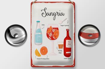 Plaque en tôle Recette Sangria Cocktail Recette Soda 20x30cm 2