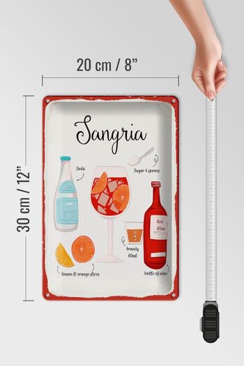 Plaque en tôle Recette Sangria Cocktail Recette Soda 20x30cm 4