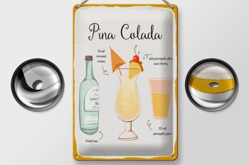 Plaque en étain pour recette de Cocktail Pina Colada, panneau blanc 20x30cm 2