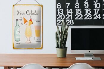 Plaque en étain pour recette de Cocktail Pina Colada, panneau blanc 20x30cm 3