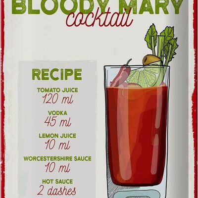 Cartel de chapa receta Receta de cóctel Bloody Mary 20x30cm