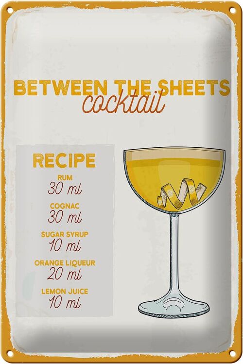 Blechschild Rezept Between the Sheets Cocktail Recipe 20x30cm