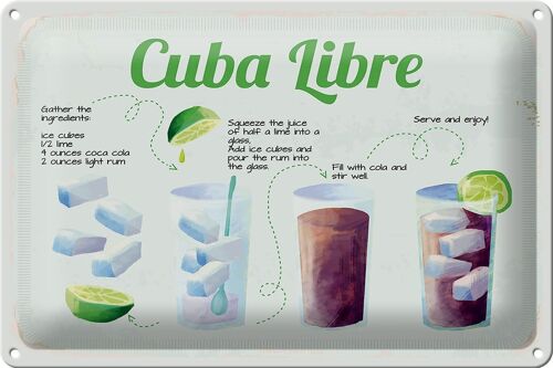 Blechschild Rezept Cuba Libre Cocktail Recipe 30x20cm