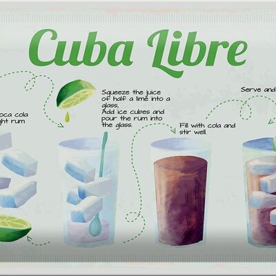 Cartel de chapa receta Receta Cóctel Cuba Libre 30x20cm