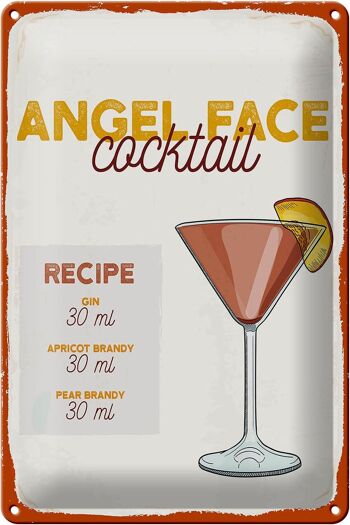 Plaque en tôle recette Angel Face Cocktail Recipe 20x30cm 1