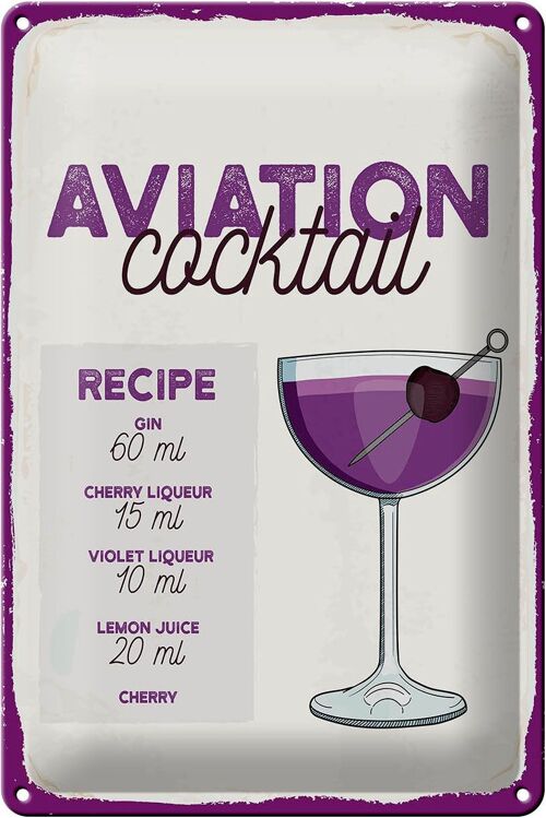 Blechschild Rezept Aviation Cocktail Recipe 20x30cm
