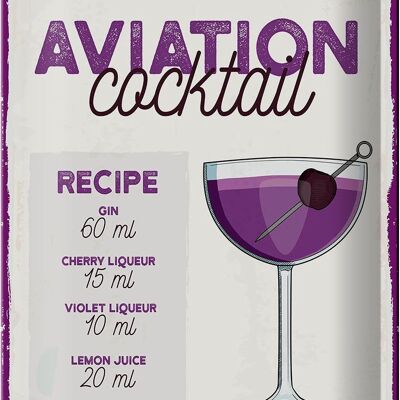 Blechschild Rezept Aviation Cocktail Recipe 20x30cm
