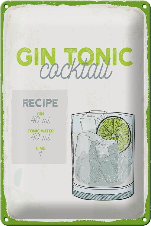 Blechschild Rezept Gin Tonic Cocktail Recipe 20x30cm