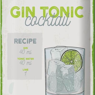 Tin sign recipe Gin Tonic Cocktail Recipe 20x30cm