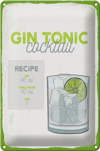Plaque en tôle recette Gin Tonic Cocktail Recipe 20x30cm 1