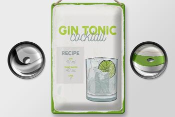 Plaque en tôle recette Gin Tonic Cocktail Recipe 20x30cm 2