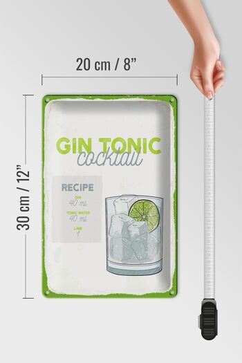 Plaque en tôle recette Gin Tonic Cocktail Recipe 20x30cm 4