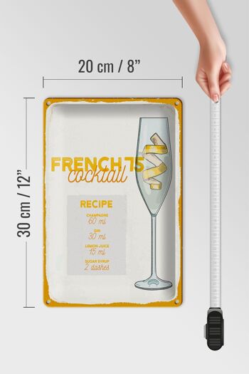 Plaque en tôle recette French 75 Cocktail Recipe 20x30cm 4