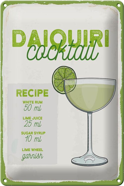 Blechschild Rezept Daiquiri Cocktail Recipe 20x30cm