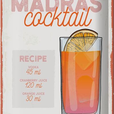 Targa in metallo Ricetta Madras Cocktail Ricetta Vodka 20x30cm