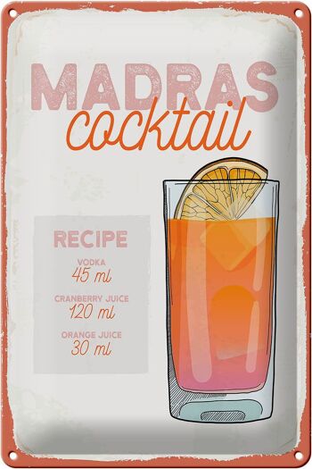 Plaque en tôle Recette Madras Cocktail Recette Vodka 20x30cm 1