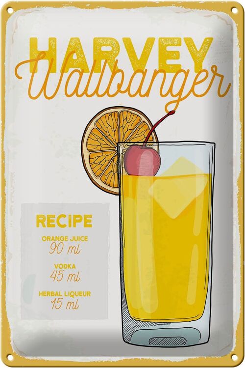 Blechschild Rezept Harvey Wallbanger Cocktail Recipe 20x30cm