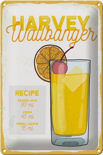 Plaque en tôle recette Harvey Wallbanger Cocktail Recipe 20x30cm 1