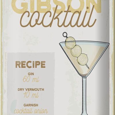Plaque en tôle recette Gibson Cocktail Recipe 20x30cm