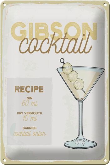 Plaque en tôle recette Gibson Cocktail Recipe 20x30cm 1