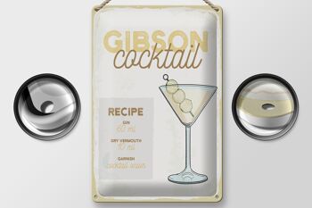 Plaque en tôle recette Gibson Cocktail Recipe 20x30cm 2