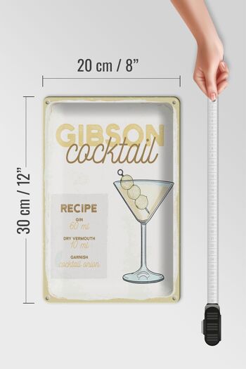 Plaque en tôle recette Gibson Cocktail Recipe 20x30cm 4