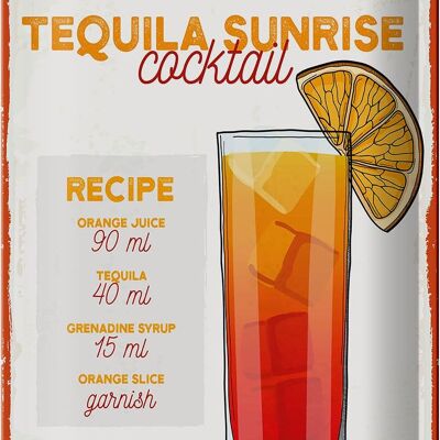 Targa in metallo ricetta Tequila Sunrise Cocktail Ricetta 20x30 cm