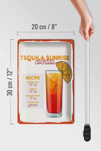 Plaque en tôle recette Tequila Sunrise Cocktail Recipe 20x30cm 4