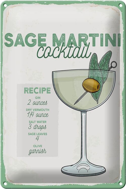 Blechschild Rezept Sage Martini Cocktail Recipe 20x30cm