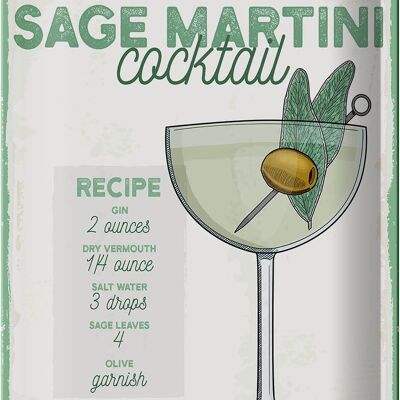 Recette de signe en étain, recette de Cocktail à la sauge Martini, 20x30cm